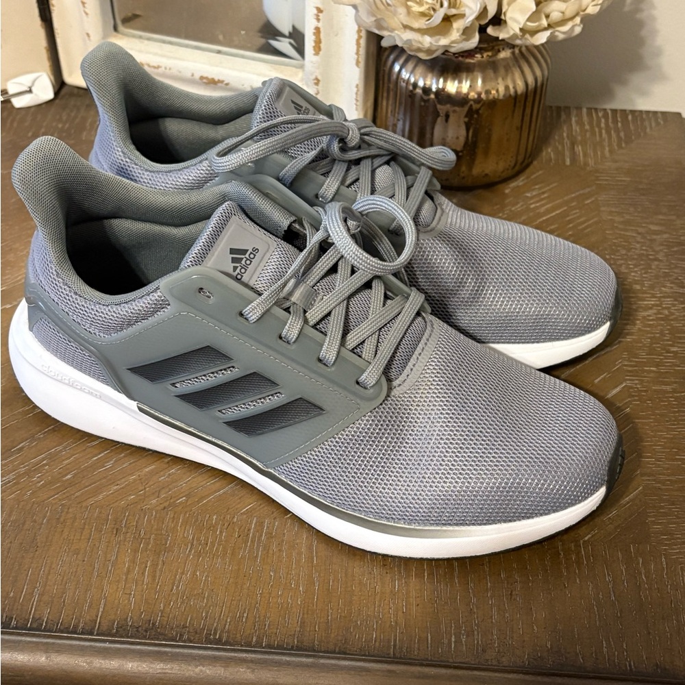 Adidas Gray and White Athletic Shoes with Mesh Upper